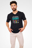 Bilim Fizik Kimya Biyoloji Baskılı Unisex V Yaka Siyah Tİşört - Tshirt