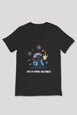 Bilim Kimya Biyoloji Baskılı Unisex V Yaka Siyah Tİşört - Tshirt