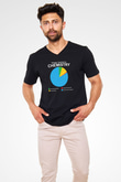 Bilim Kimya Grafik Baskılı Unisex V Yaka Siyah Tİşört - Tshirt