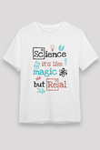 Bilim Sihir Baskılı Unisex Beyaz Tişört - Tshirt
