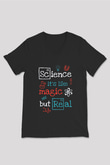 Bilim Sihir Baskılı Unisex V Yaka Siyah Tİşört - Tshirt