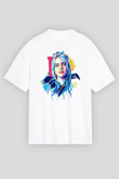 Billie Eilish Baskılı Beyaz Unisex Oversize Tişört - Tshirt