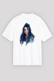 Billie Eilish Baskılı Beyaz Unisex Oversize Tişört - Tshirt