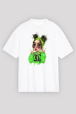 Billie Eilish Baskılı Beyaz Unisex Oversize Tişört - Tshirt