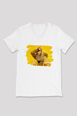 Billie Eilish Baskılı Beyaz Unisex V Yaka Tişört - Tshirt