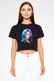 Billie Eilish Baskılı Siyah Crop Top Kadın Tişört - Tshirt
