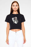 Billie Eilish Baskılı Siyah Crop Top Kadın Tişört - Tshirt