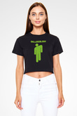 Billie Eilish Baskılı Siyah Crop Top Kadın Tişört - Tshirt