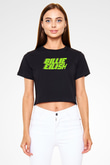 Billie Eilish Baskılı Siyah Crop Top Kadın Tişört - Tshirt