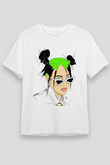 Billie Eilish Baskılı Unisex Beyaz Tişört - Tshirt