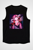Billie Eilish Baskılı Unisex Siyah Kolsuz Tişört - Tshirt