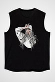 Billie Eilish Baskılı Unisex Siyah Kolsuz Tişört - Tshirt