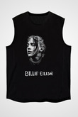 Billie Eilish Baskılı Unisex Siyah Kolsuz Tişört - Tshirt