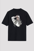 Billie Eilish Baskılı Unisex Siyah Oversize Tişört - Tshirt