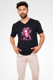 Billie Eilish Baskılı Unisex Siyah V Yaka Tişört - Tshirt