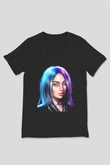 Billie Eilish Baskılı Unisex Siyah V Yaka Tişört - Tshirt