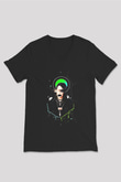 Billie Eilish Baskılı Unisex Siyah V Yaka Tişört - Tshirt