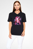 Billie Eilish Baskılı Unisex Siyah V Yaka Tişört - Tshirt