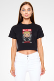 Billy Idol Baskılı Siyah Kadın Crop Top Tişört