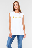 Binance Baskılı Beyaz Unisex Kolsuz Tişört - Tshirt