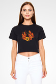 Binance Baskılı Siyah Crop Top Kadın Tişört - Tshirt