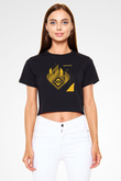 Binance Baskılı Siyah Crop Top Kadın Tişört - Tshirt