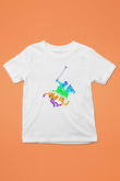 Binicilik Baskılı Unisex Beyaz Çocuk Tişört - Tshirt