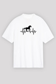 Binicilik Baskılı Unisex Beyaz Oversize Tişört - Tshirt