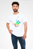 Binicilik Baskılı Unisex Beyaz Tişört - Tshirt