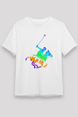 Binicilik Baskılı Unisex Beyaz Tişört - Tshirt