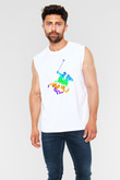 Binicilik Baskılı Unisex Kolsuz Beyaz Tişört