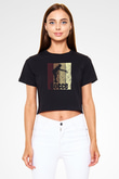 Binicilik - Riding Baskılı Crop Top Siyah Kadın Tişört - Tshirt
