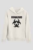 Biohazard Beyaz Unisex Kapşonlu Sweatshirt