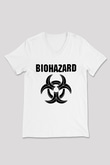 Biohazard Beyaz Unisex V Yaka Tişört T-Shirt