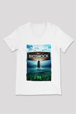 BioShock Beyaz Unisex V Yaka Tişört