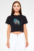Bioshock James Baskılı Siyah Crop Top Kadın Tişört - Tshirt