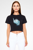 Bioshock James Baskılı Siyah Crop Top Kadın Tişört - Tshirt
