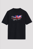 Birleşik Krallık - United Kingdom Bayrağı Baskılı Unisex Siyah Oversize Tişört