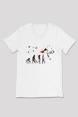 Bisiklet Beyaz Unisex V Yaka Tişört T-Shirt