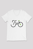 Bisiklet Beyaz Unisex V Yaka Tişört T-Shirt