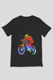 Bisiklet Siyah Unisex V Yaka Tişört T-Shirt