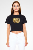 Bitcoin Baskılı Siyah Crop Top Kadın Tişört - Tshirt