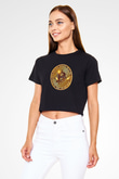 Bitcoin Baskılı Siyah Crop Top Kadın Tişört - Tshirt
