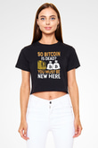 Bitcoin Baskılı Siyah Crop Top Kadın Tişört - Tshirt