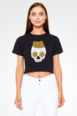 Bitcoin Baskılı Siyah Crop Top Kadın Tişört - Tshirt