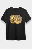 Bitcoin Baskılı Unisex Siyah Tişört - Tshirt