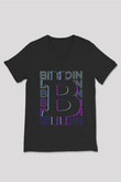 Bitcoin Baskılı Unisex Siyah V Yaka Tişört - Tshirt