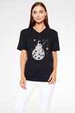 Bitcoin Baskılı Unisex Siyah V Yaka Tişört - Tshirt