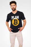 Bitcoin Baskılı Unisex Siyah V Yaka Tişört - Tshirt