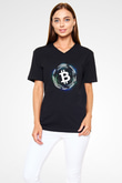 Bitcoin Baskılı Unisex Siyah V Yaka Tişört - Tshirt
